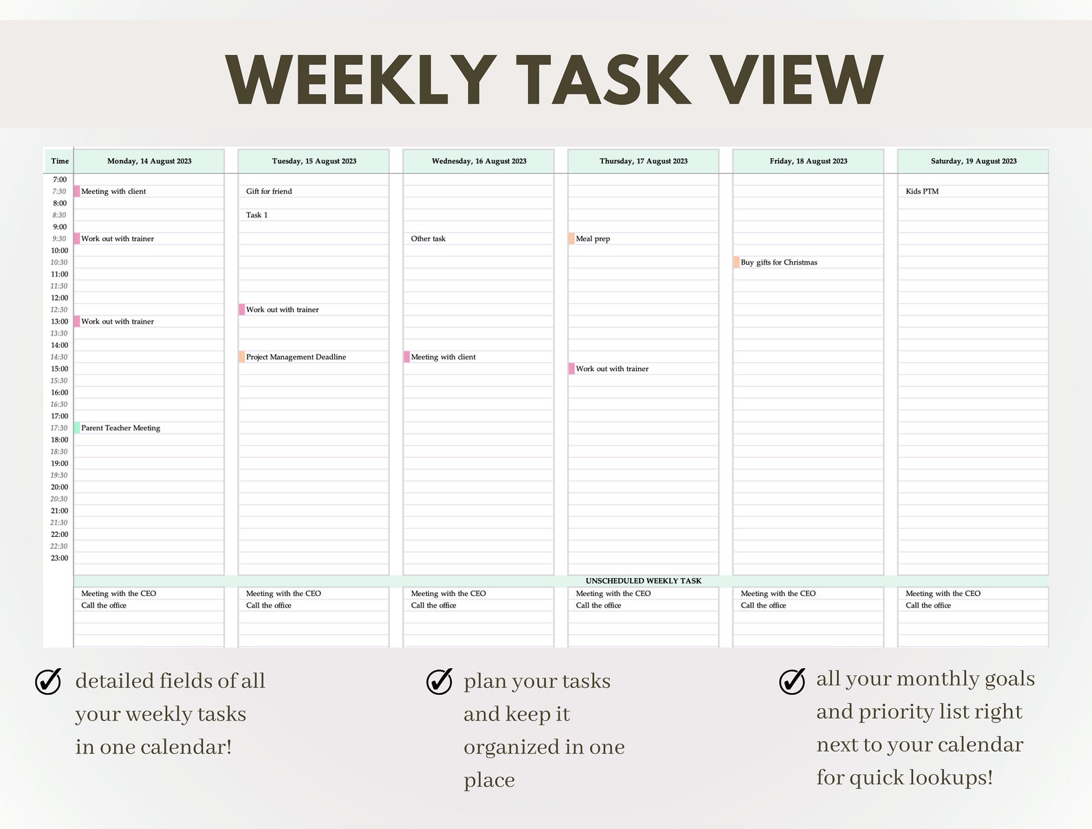 Excel to Do List Spreadsheet Task Tracker Google Sheet Task Manager ...