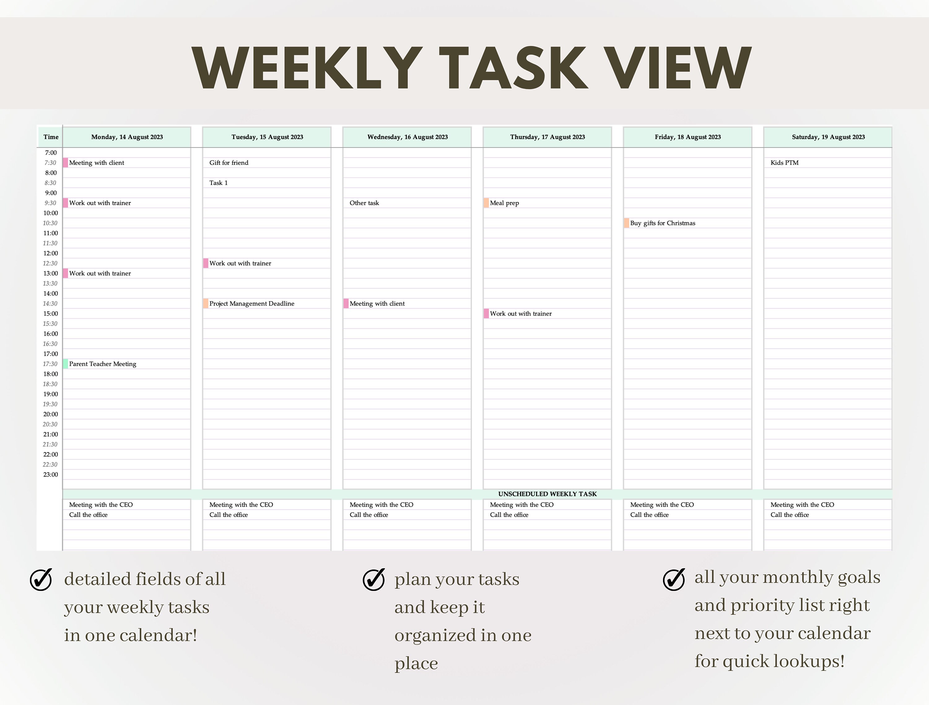 Excel to Do List Spreadsheet Task Tracker Google Sheet Task Manager ...