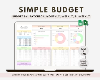 Budget Planner Google Sheet Monthly Excel Budget Spreadsheet Template Paycheck Tracker Weekly Financial Planner Beginners Biweekly Budgeting
