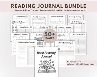 Book Reading Planner Bundle PRINTABLE Book Journal Monthly Yearly Reading Challenge Reading Log Book Review Bookshelf Reading Tracker A4 A5