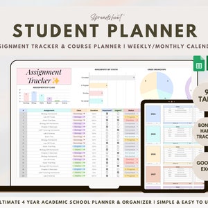 Assignment Tracker Student Homework Planner Google Sheets Excel 2024 Digital To Do List College Task Tracker Academic Timetable Spreadsheet