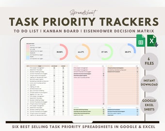 Task Priority Tracker Excel Google Eisenhower Matrix Spreadsheet To Do List Template Kanban Board Daily Weekly Planner Task Manager Calendar