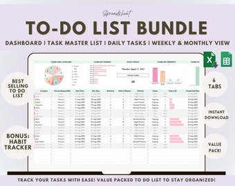 Excel To Do List Task Tracker Google Sheets Digital Daily Weekly Monthly Planner Priority Matrix ADHD Editable To-Do Brain Dump Template