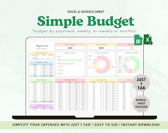 Budget Planner Excel Google Spreadsheet, Monthly Savings Budget Template, Income Expense Tracker, Bi Weekly Bills Debt Financial Planner