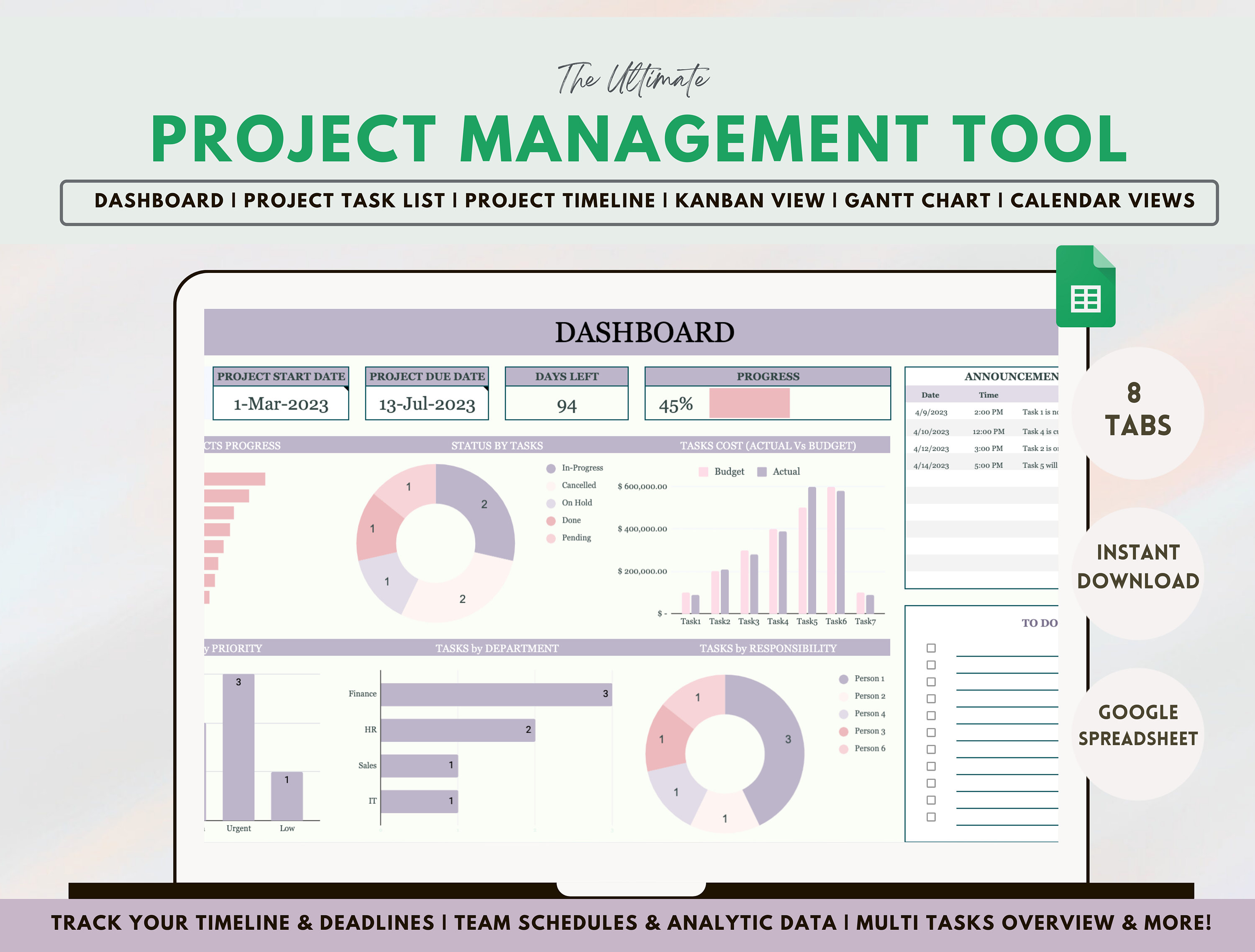 Project Management Google Sheets Project Management Template - Etsy