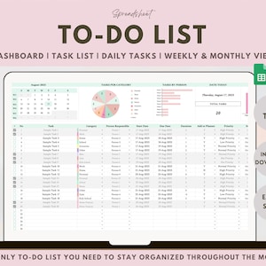 Excel to Do List Spreadsheet Task Tracker Google Sheet Task Manager ...