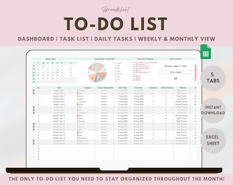 To Do List Excel Spreadsheet Task Tracker Google Sheet Task Planner Spreadsheet Daily Weekly Monthly Management Priority Matrix Brain Dump