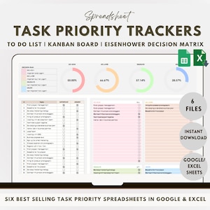 Task Priority Tracker Excel Google Eisenhower Matrix Spreadsheet To Do List Template Kanban Board Daily Weekly Planner Task Manager Calendar