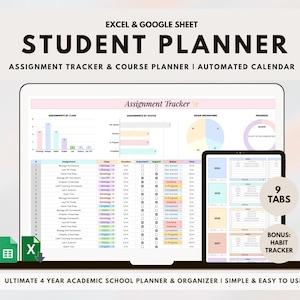 Assignment Tracker Student Homework Planner Google Sheets Excel 2024 Digital To Do List College Task Tracker Academic Timetable Spreadsheet