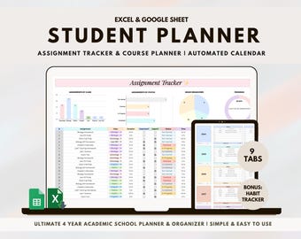 Assignment Tracker Student Homework Planner Google Sheets Excel 2024 Digital To Do List College Task Tracker Academic Timetable Spreadsheet