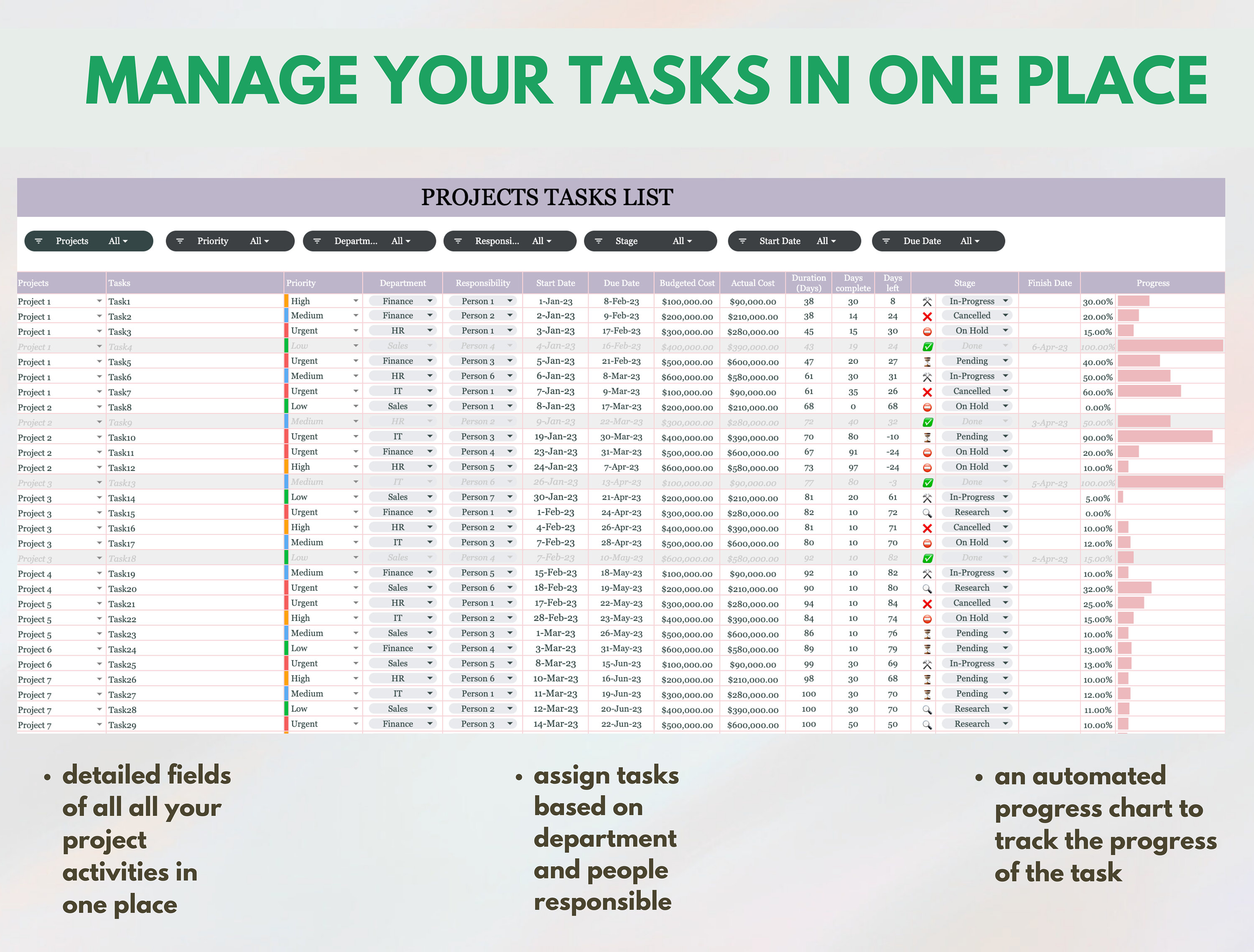 Multi Project Tracker Excel, Project Management Tool, Productivity ...
