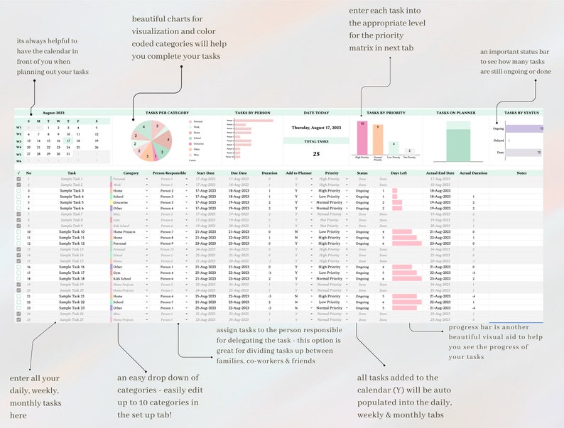 To Do List Excel Spreadsheet Task Tracker Google Sheet Task Planner ...