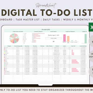 Digitale To Do Liste Excel Tabelle Aufgabentracker Google Sheet Aufgabenliste Wochenplan Monatsplaner Projektmanagment Prioritätenmatrix
