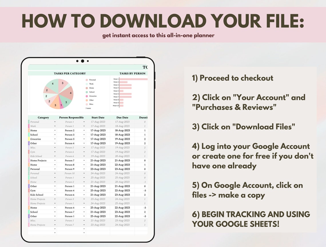 To Do List Excel Spreadsheet Task Tracker Google Sheet Task Planner ...