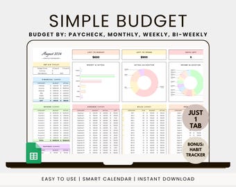Budget Spreadsheet: Financial Planner, Expense Tracker (Digital Download)