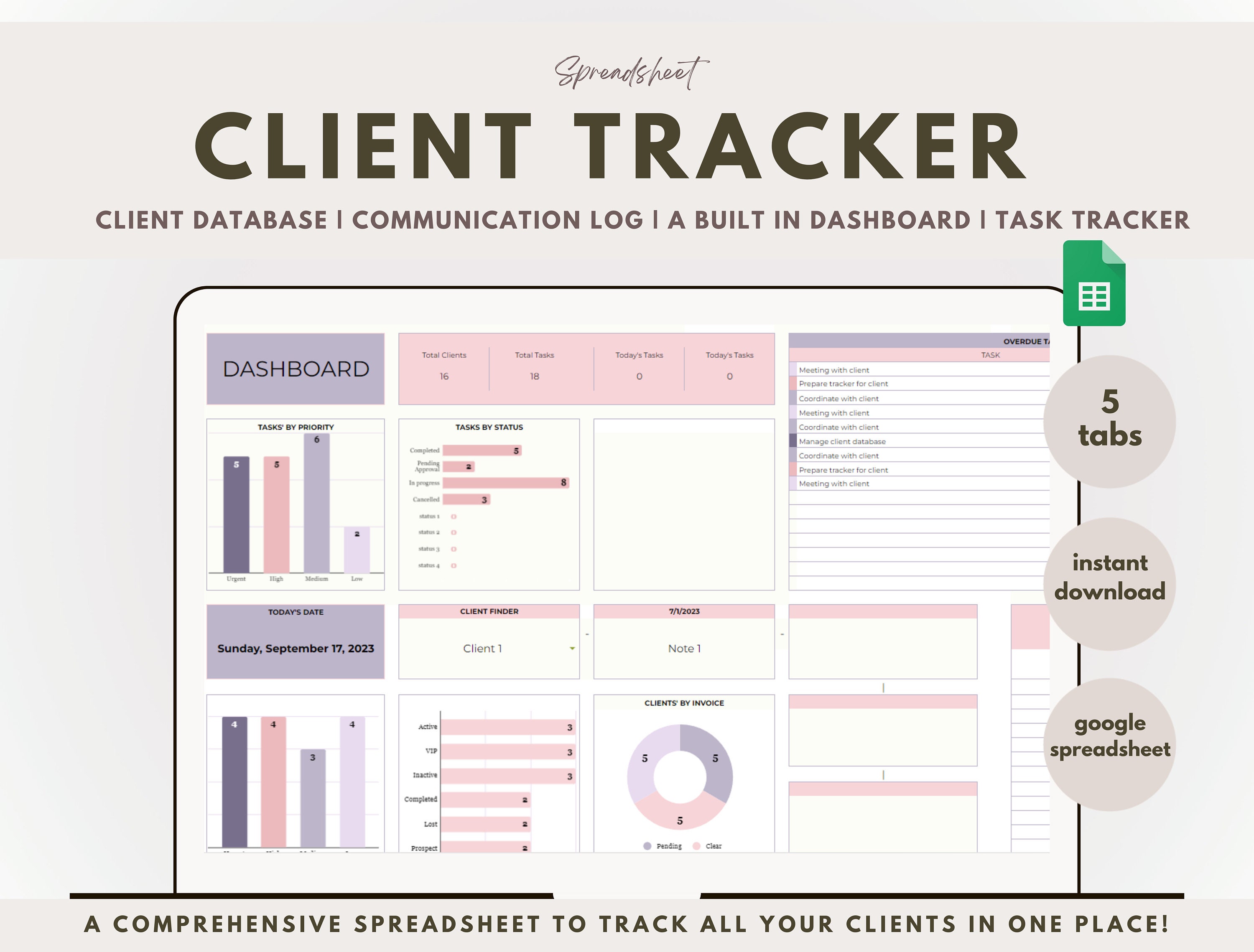 Client Tracker Google Sheets Small Business Planner Spreadsheet Crm ...