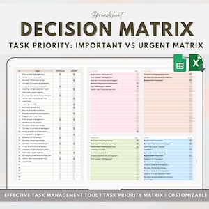 Decision Matrix Google Sheets Excel Template Daily Task Priority Tracker Checklist To Do List Eisenhower Project Management Tool Brain Dump