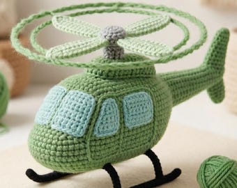 Crochet Helicopter Pattern, Amigurumi Helicopter PDF, Green Transport Toy Pattern, Crochet Vehicle Pattern, Digital Download, English US O