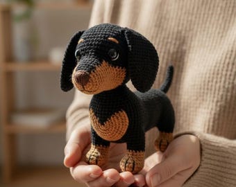 Dackel Welpe Plüschtier Häkelanleitung- Handgemachte Sausage Dog Amigurumi English PDF - Doxie Stofftier - Weiner Hund Geschenk PDF Pattern