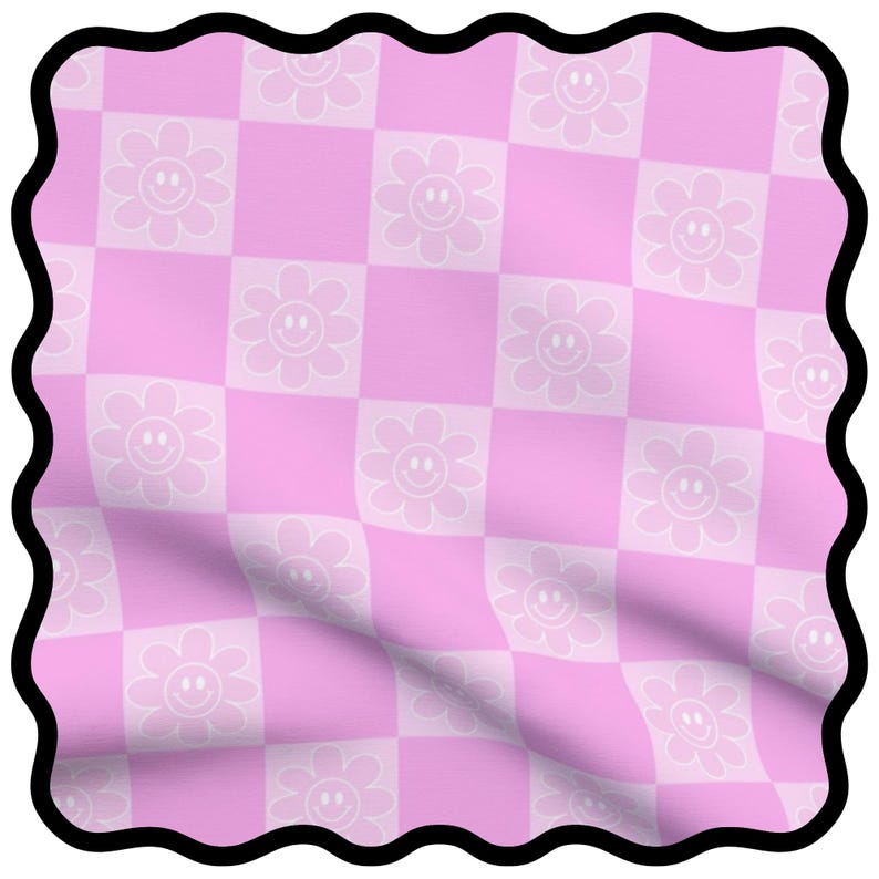 Retro Checkerboard Seamless Pattern Pink Happy Flower Smiley Face ...