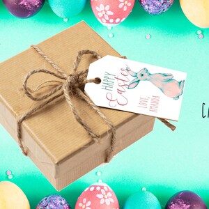 Happy Easter Gift Tags Easter Retro Bunny Party Favor Tag Gift Tag Decor Printable Editable Download