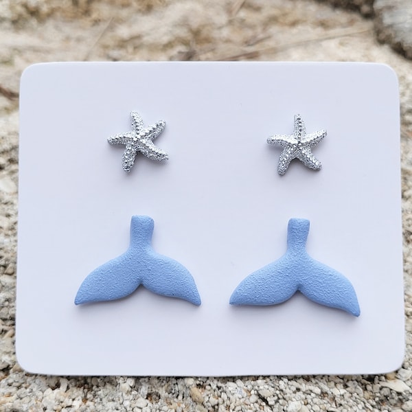 Starfish earrings|Mermaid tail|Stud earring|Gift for her|Polymer clay jewelry|Clay stud earring|Gift for women|Funny earring stud|Earrings