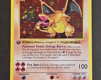1st Charizard Custom Handmade Card Holographic Pokemon With Hard Case and  Quick Shipping - Etsy