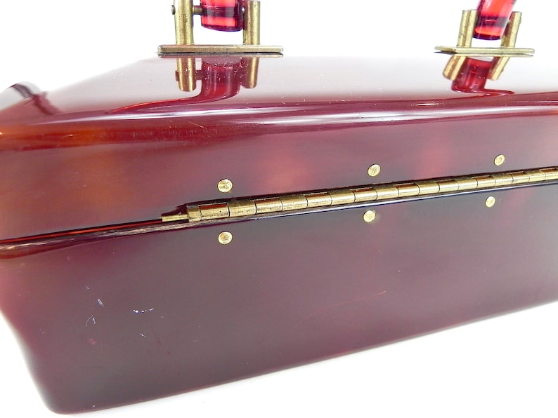 50s Bakelite & Lucite Box Purse | Top Handle Burgundy Handbag With ...