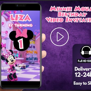 Invitation vidéo d'anniversaire Minnie Mouse, invitation vidéo Minnie Mouse, carte vidéo d'invitation d'anniversaire Minnie, Evite numérique