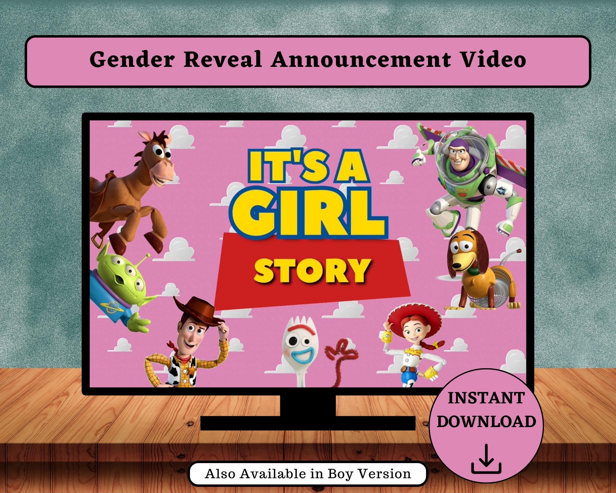 It&#39;s a Girl Gender Reveal video, Gender Announcement video, it&#39;s a girl toy story theme Anouncement Video, it&#39;s a boy toy story theme