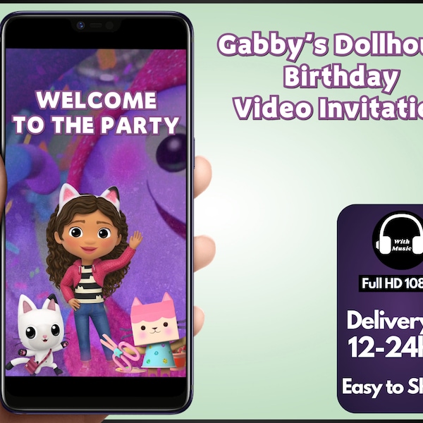 Gabby's Dollhouse Birthday Video Invitation, Kids Birthday Video Invitation, Gabbys dollhouse invitation video, Birthday Video Invitation