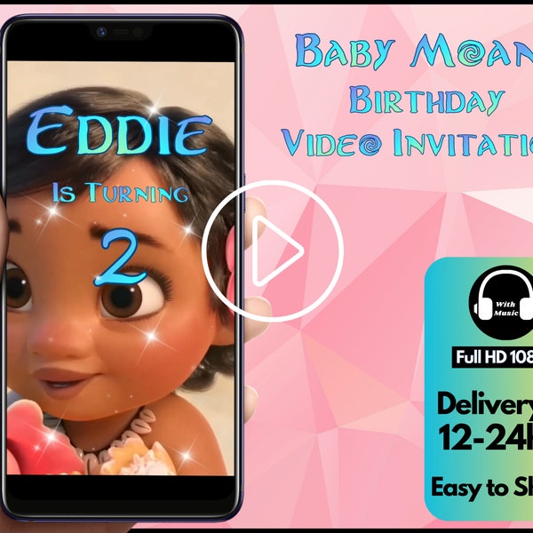 Baby Moana Video Invitation, Baby Moana Birthday Invitation Video, Baby Moana Animated Invitation, Baby Moana Digital evite, Personalised