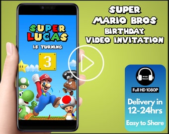 Invito video di Super Mario Bros, Invito video di compleanno di Super Mario, Invito video per bambini di Mario Bros, Invito digitale personalizzato di Mario