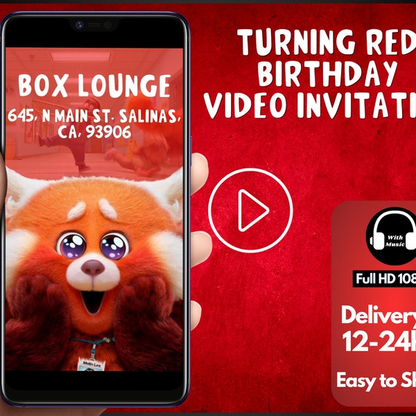 Turning Red Video Invitation, Turning Red birthday invitation video, Turning Red personalised video invite, digital evite, birthday card