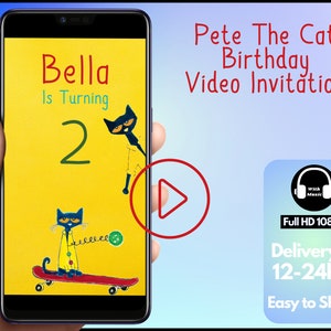Pete the Cat Video Invitation, Pete the cat vidéo d’invitation d’anniversaire, invitation vidéo numérique, évitement vidéo personnalisé, évitement numérique