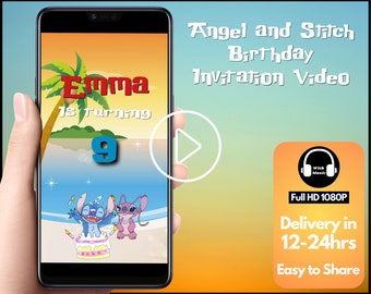Angel and Stitch Video Invitation, angel and stich birthday invitation video, personalised video invitation, digital evite