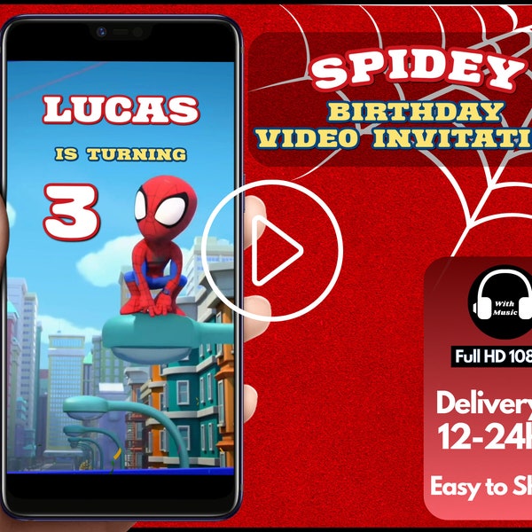 Invitación de video de cumpleaños de Spidey y sus increíbles amigos, invitación de video de Spidey, invitación digital de Spidey, invitación animada de Spidey