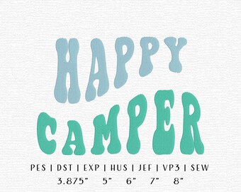 Archivo de diseño de bordado "Happy Camper", archivo de bordado de moda, bordado para acampar, bordado para senderismo, bordado para pasatiempos, bordado para actividades al aire libre
