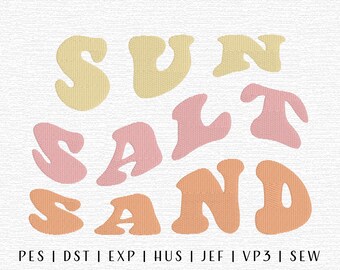 Sun Salt Sand Embroidery Design File, Summer Embroidery Design, Trendy Embroidery File, Beach Vibes Embroidery, Groovy Summer Embroidery