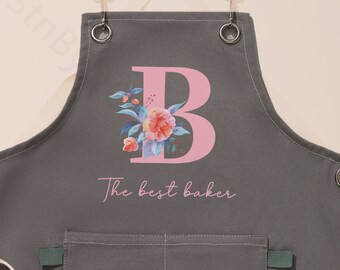 Personalised Initials Apron - Pink Children's Baking Gifts, Watercolour Floral Children's Apron, Cooking Gifts, Initials Gifts for Her