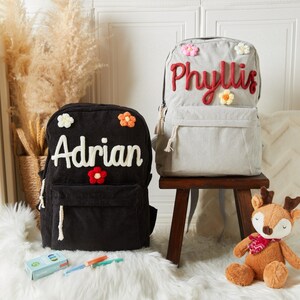 Sac à dos personnalisé en velours pour tout-petits avec prénom au crochet coloré - Sac prénom personnalisé pour enfants, cadeau d'anniversaire ou de baby shower pour les tout-petits