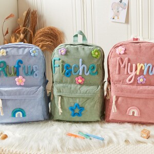 Cartable personnalisé pour tout-petits avec surpiqûres colorées - Sac à dos de garderie en velours doux, cartable personnalisé pour enfants garçons filles
