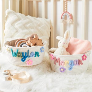 Handgefertigter Baby-Geschenkkorb - Personalisierter Babykorb, Baby-Dusche-Geschenk, Neugeborenen Geschenk, Seil-Baumwollbabykorb, Kundenspezifisches Kindergarten-Geschenk, Osternest