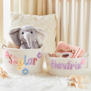 Personalisierte Baby-Körbe - Seil-Baumwollbaby-Körbe, handgemachte Baby-Geschenkkörbe, Babyparty-Geschenke, Neugeborenen-Geschenke, 1. Geburtstags-Geschenke