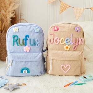 Sacs à dos personnalisés pour tout-petits - Sac de garderie en velours doux avec surpiqûres colorées pour le prénom, sacs d'école préscolaires pour garçons filles, articles indispensables pour enfants