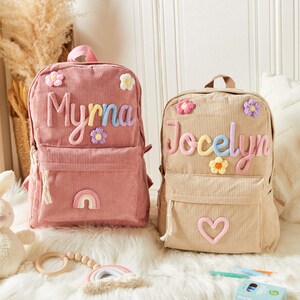 Sac préscolaire en velours avec surpiqûres colorées, sac personnalisé doux pour la maternelle, sac de pré-chimie personnalisé pour garçon ou fille