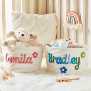 Farbiger Seil-Namen-Aufbewahrungskorb - Baby-Geschenk-Korb, personalisiertes Babygeschenk, Baby-Namensgeschenk, Baby-Mädchen-Geschenk, Baby-Jungen-Geschenk, Aufbewahrungskorb