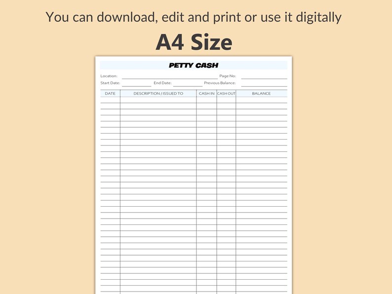 Petty Cash Ledger Editable and Printable Petty Cash Log - Etsy