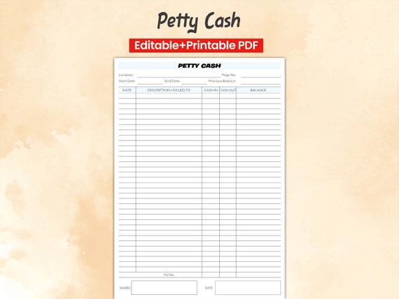 Petty Cash Ledger Fillable And Printable Cash Flow Log