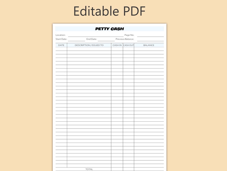 Petty Cash Ledger Editable and Printable Petty Cash Log - Etsy